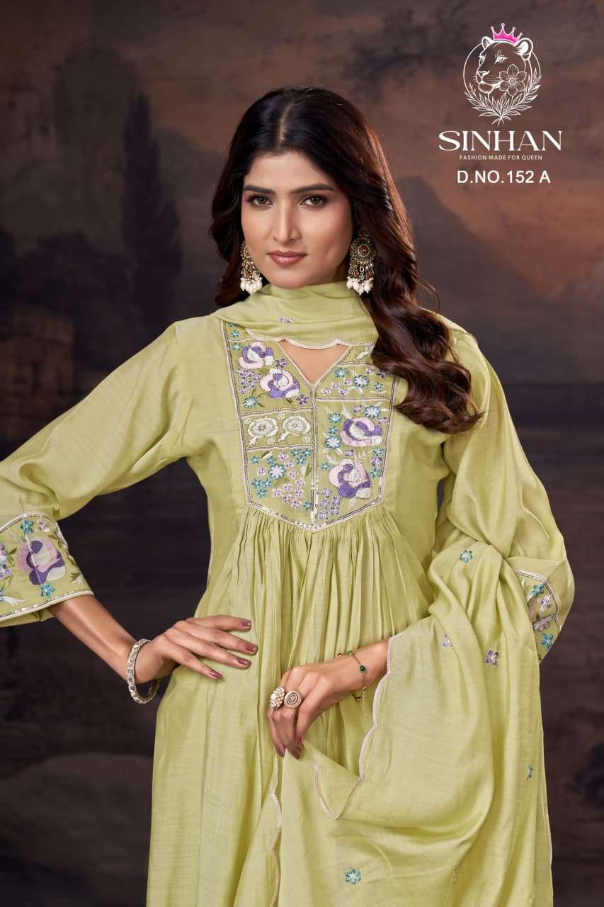 SINHAN 152 ABC BOUTIQUE CHANDERI WITH COTTON INNER KURTI PANT SUIT CATALOGUE SURAT 